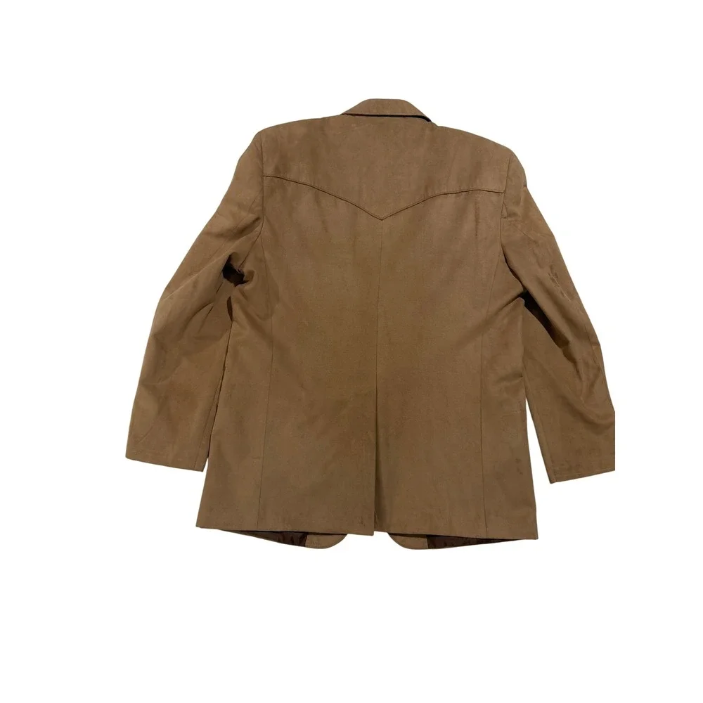 Western Style Tan Faux Suede Blazer Sport Coat 48L Cowboy Ranch Jacket Vtg 90s